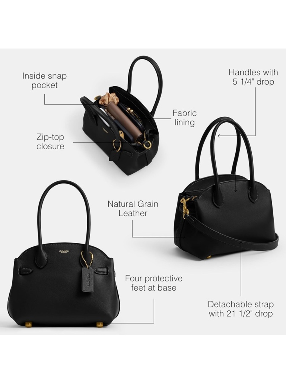 Coach Black Pebble Leather Soft Empire Carryall 21 - New - Picture 4 of 12